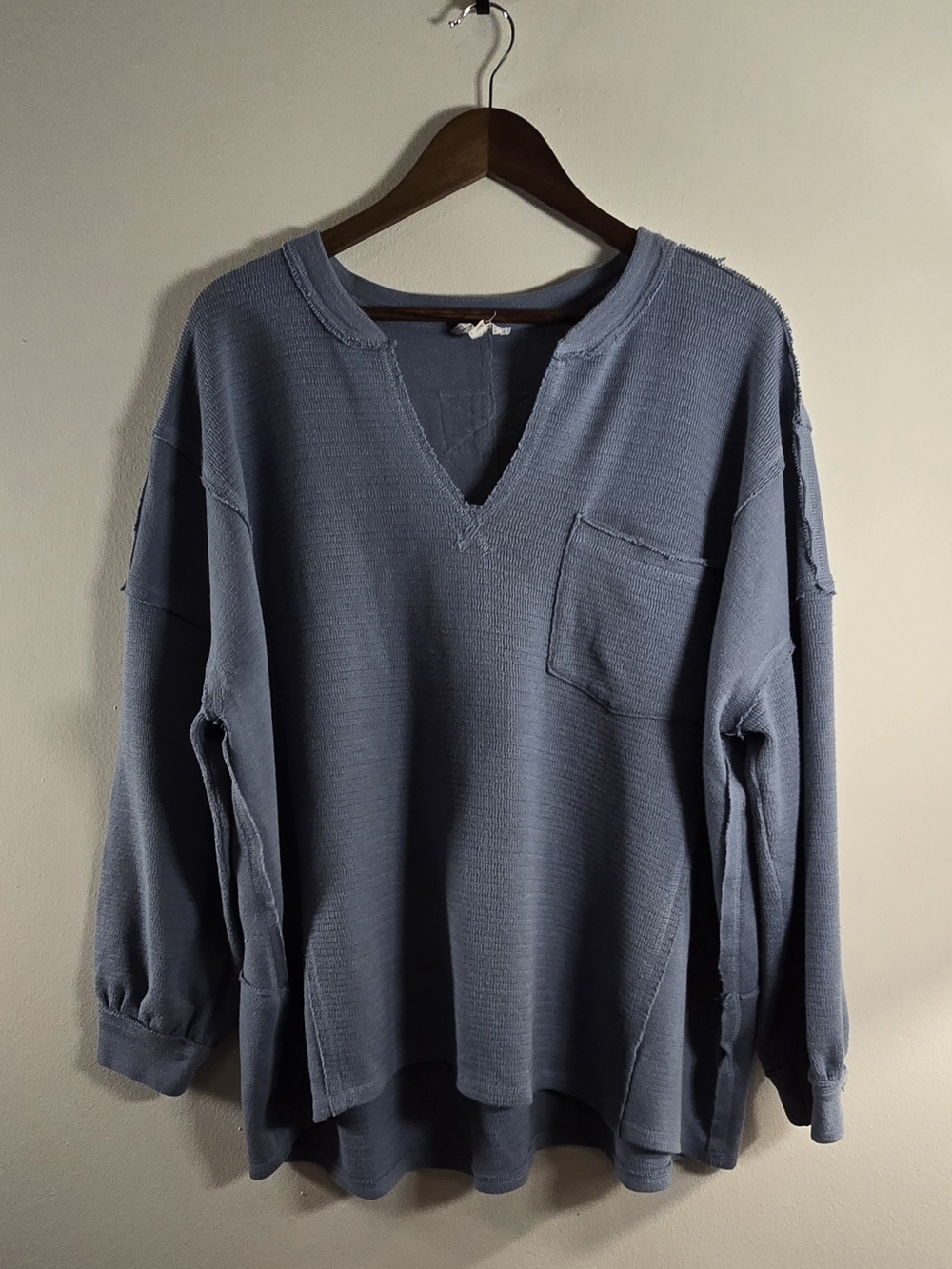 Perch by Blu Pepper Slate Blue Waffle Knit Top 1X